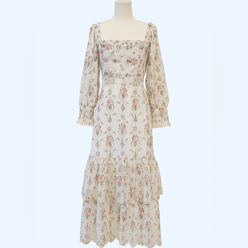 LoveShackFancy Cream Ruffled Tiered Sundress